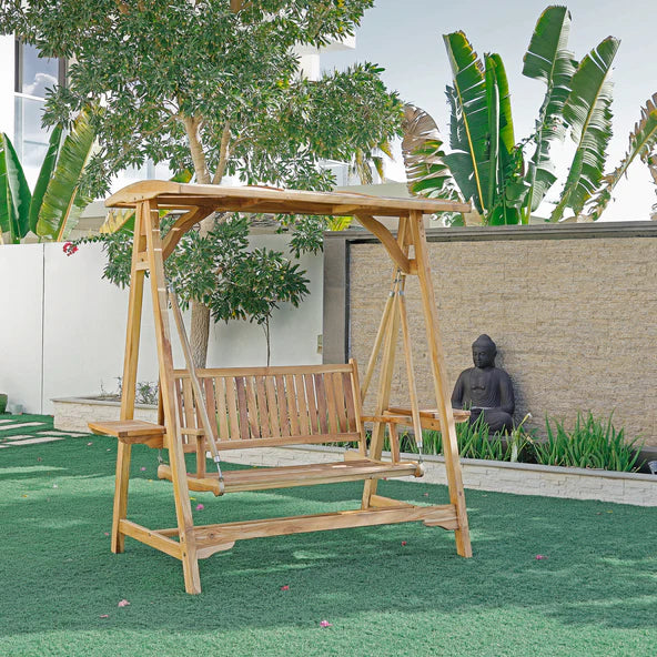 Teak Wood Outdoor Swing with Canopy Frame