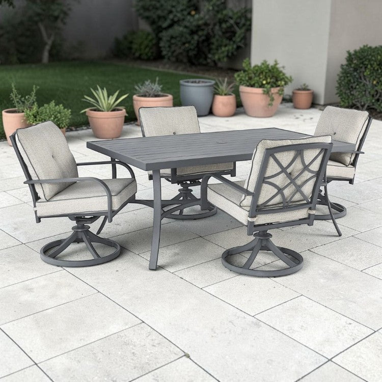 5 Piece Outdoor Dining Set with Swivel Chairs and Rectangular Table