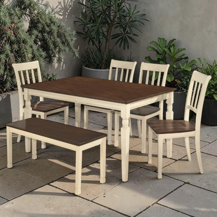 6 Piece Dining Table Set with Bench and Chairs