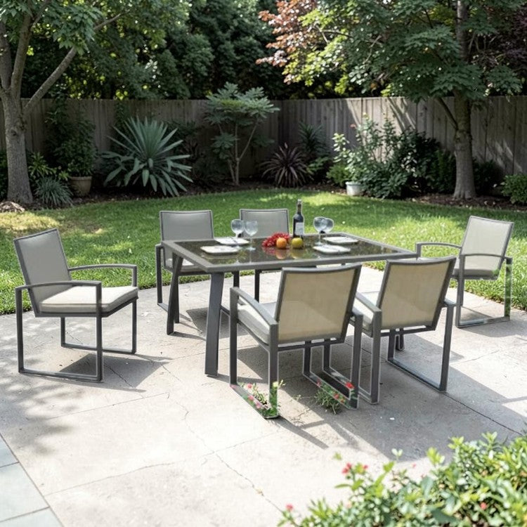 7 Piece Outdoor Dining Set with Aluminum Frame and Cushioned Armchairs