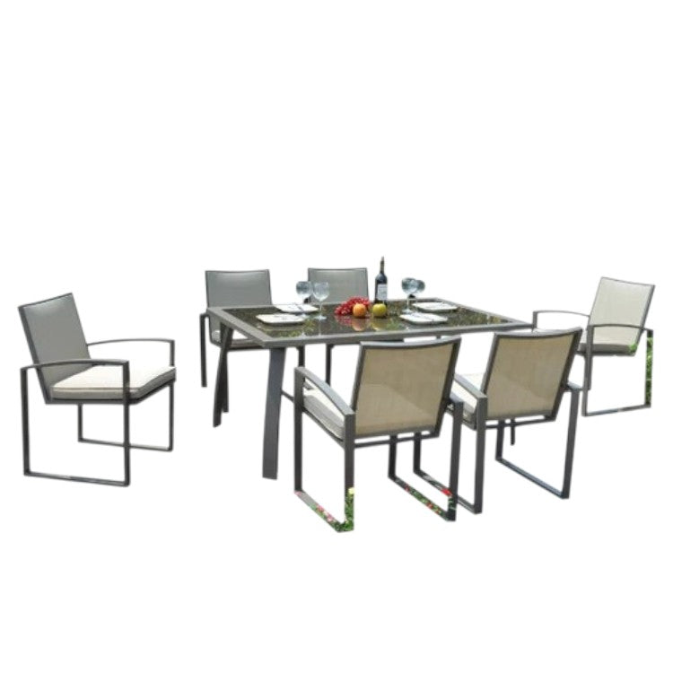 7 Piece Outdoor Dining Set with Aluminum Frame and Cushioned Armchairs