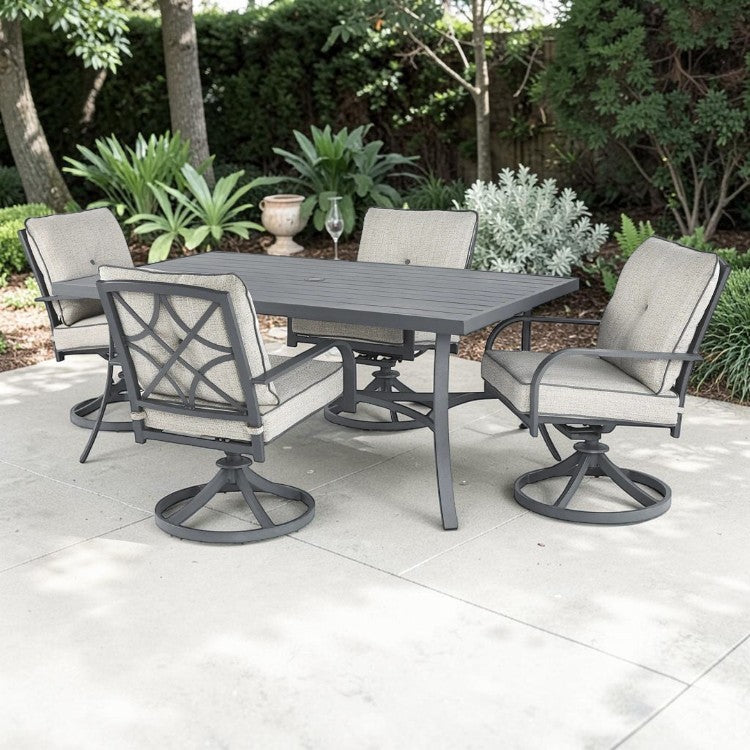 5 Piece Outdoor Dining Set with Swivel Chairs and Rectangular Table