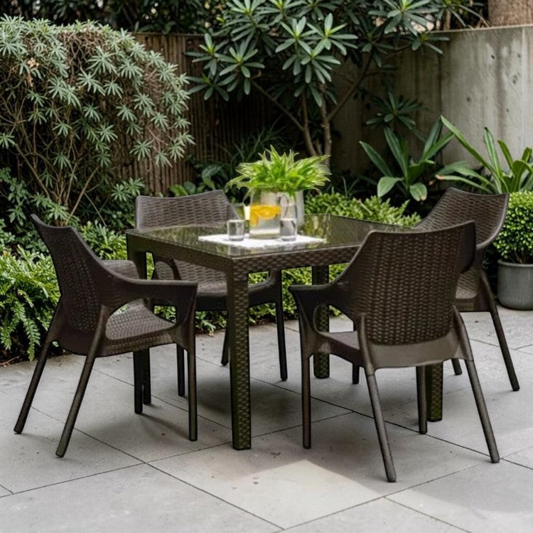 5 Piece Outdoor Dining Set with Wicker Style Chairs and Square Table