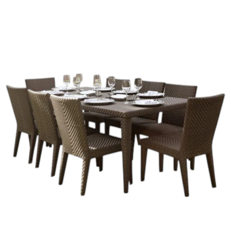 9 Piece Outdoor Dining Set with Woven Chairs and Rectangular Table