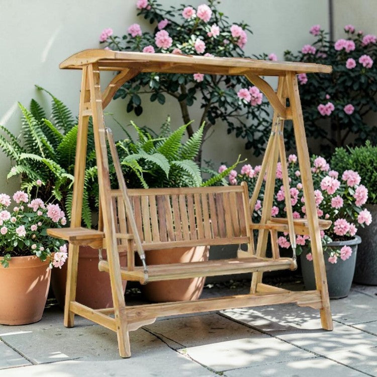 Teak Wood Outdoor Swing with Canopy Frame