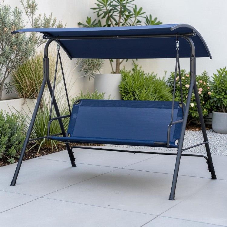 3 Seat Porch Swing with Adjustable Canopy and Steel Frame