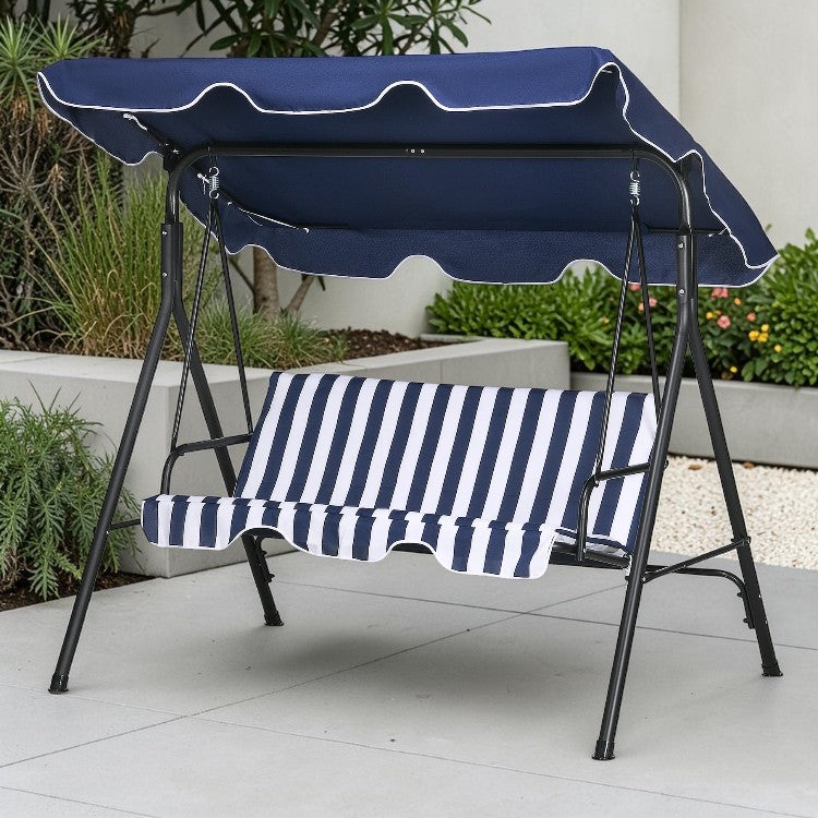 3 Seat Outdoor Patio Swing with Adjustable Canopy and Cushioned Seat