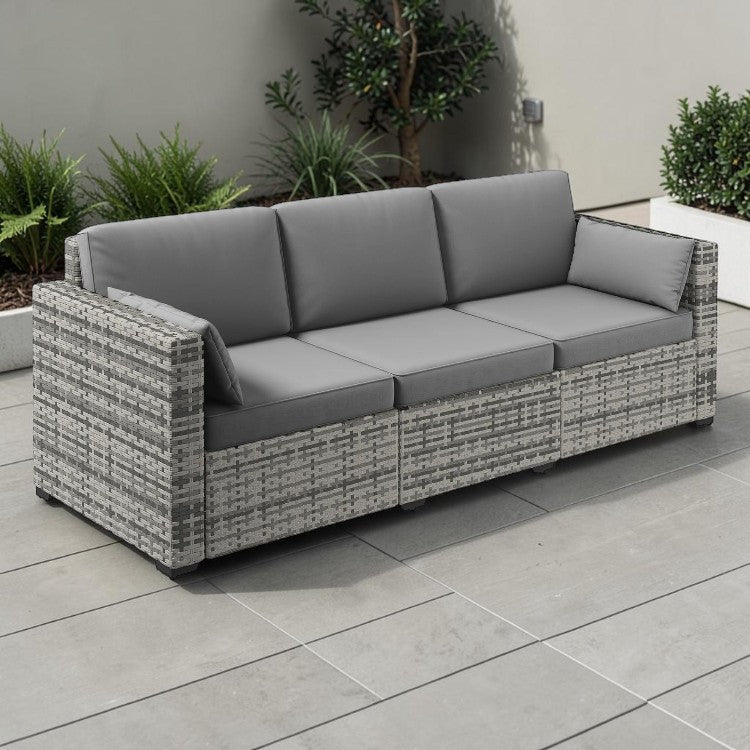3 Seat Outdoor Wicker Sofa with Deep Cushions and Removable Covers