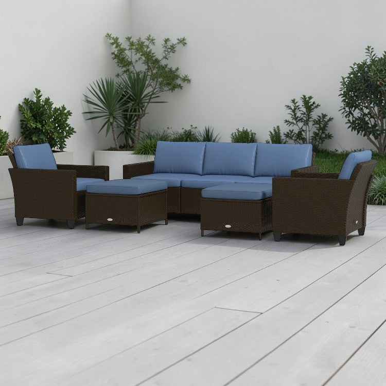 7 Piece Outdoor Patio Sectional Sofa Set with Wicker Seating and Cushions