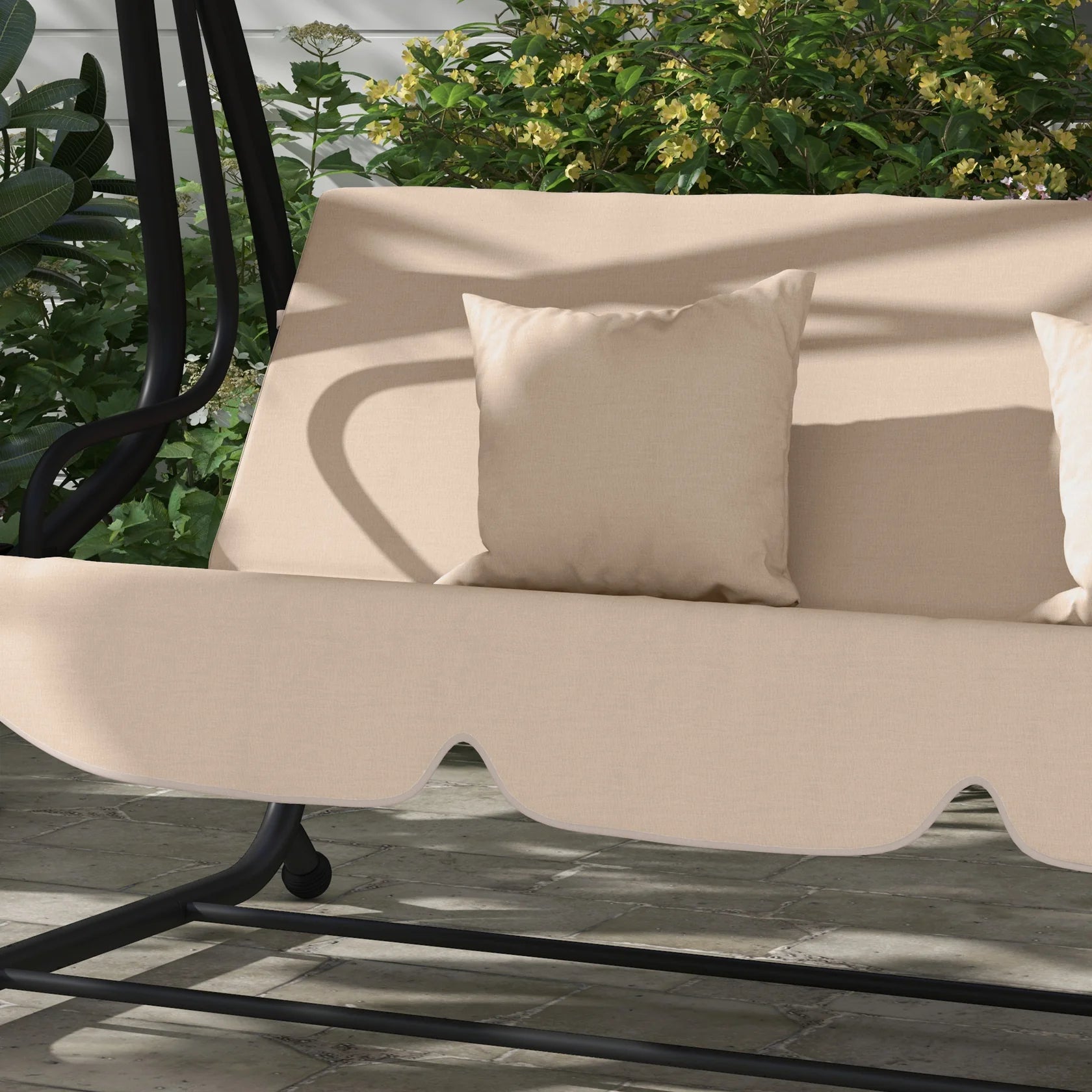 3 Seat Outdoor Swing Bench with Adjustable Canopy and Cushions