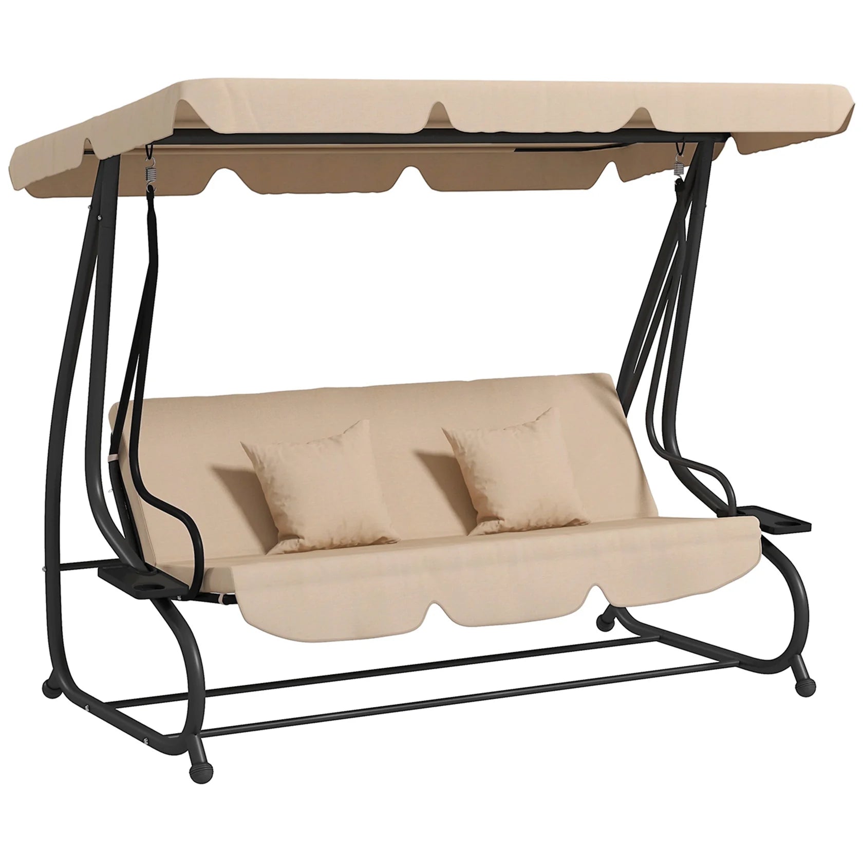 3 Seat Outdoor Swing Bench with Adjustable Canopy and Cushions