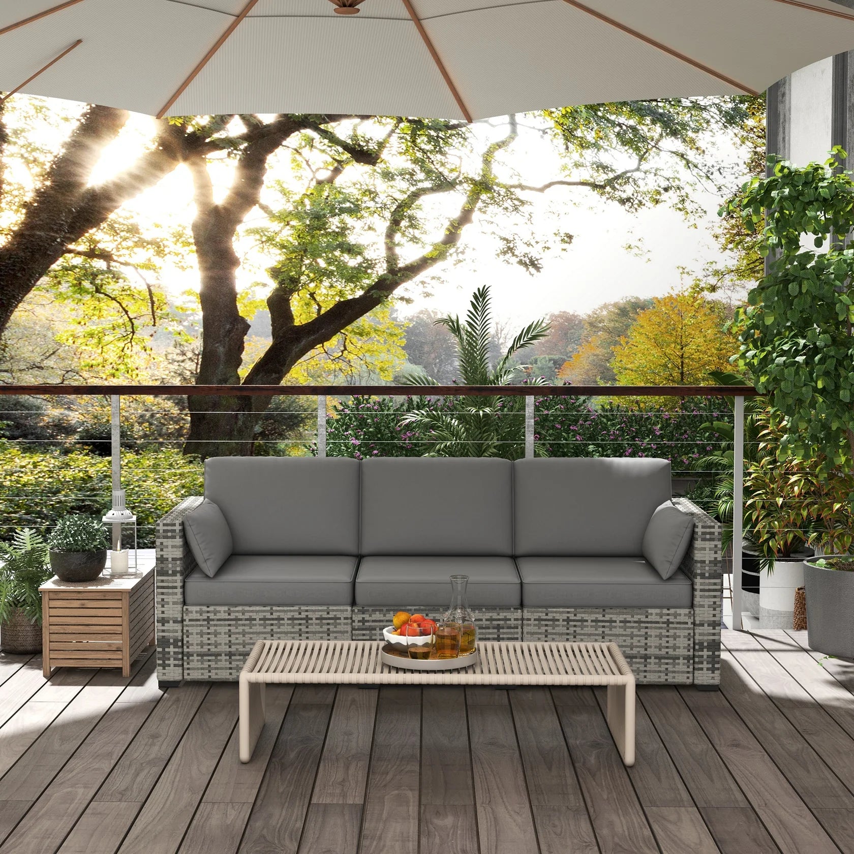 3 Seat Outdoor Wicker Sofa with Deep Cushions and Removable Covers
