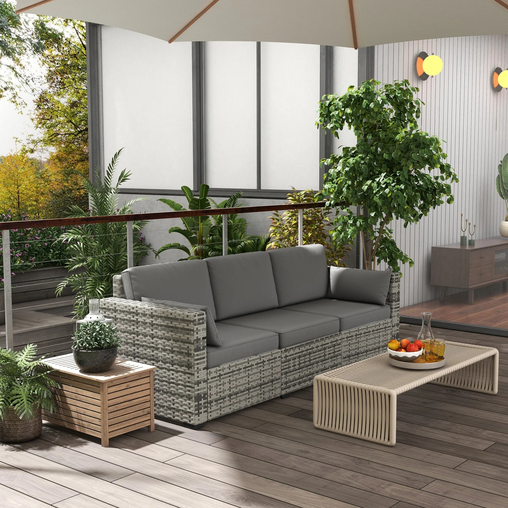 3 Seat Outdoor Wicker Sofa with Deep Cushions and Removable Covers
