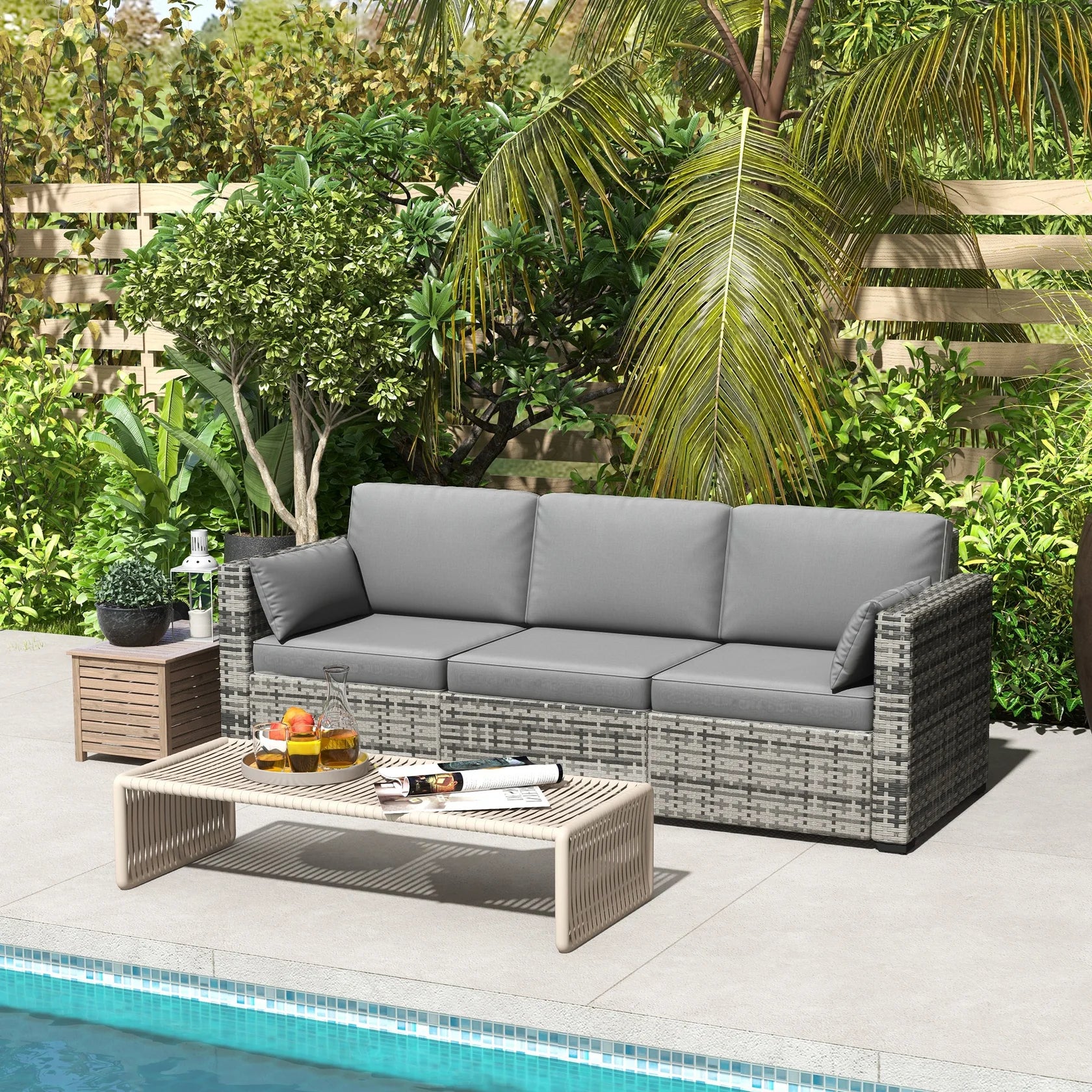 3 Seat Outdoor Wicker Sofa with Deep Cushions and Removable Covers