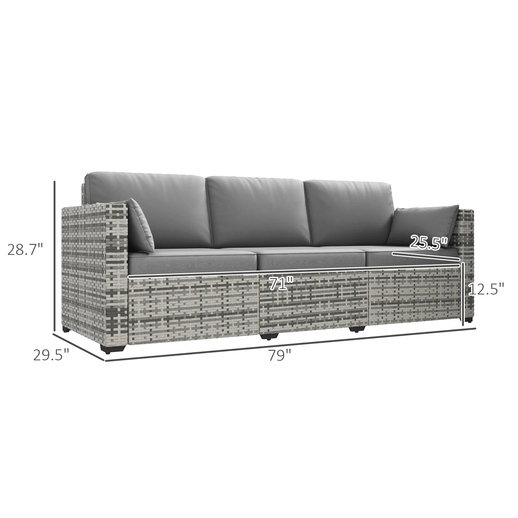 3 Seat Outdoor Wicker Sofa with Deep Cushions and Removable Covers