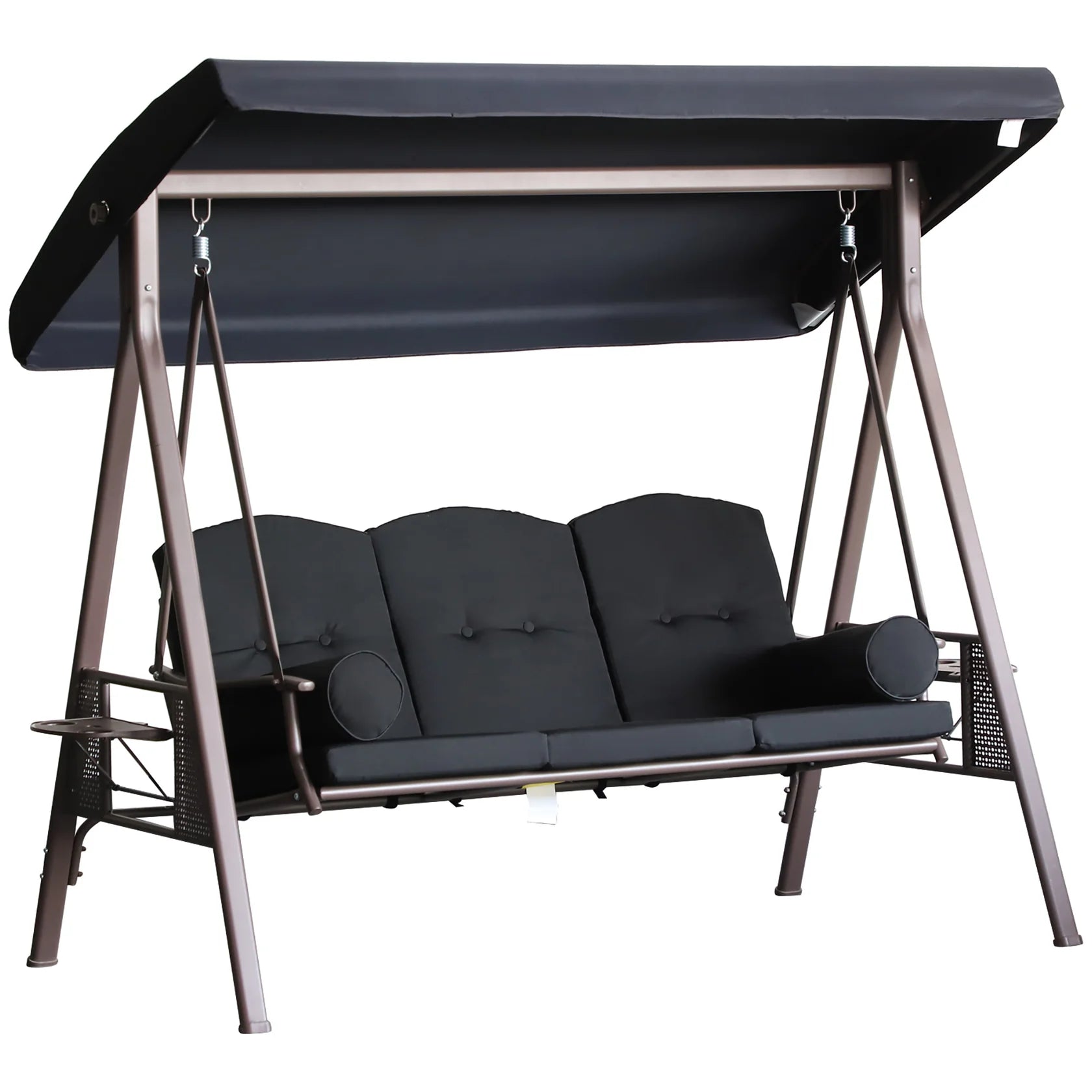 3 Seat Patio Swing Chair with Adjustable Canopy and Side Trays