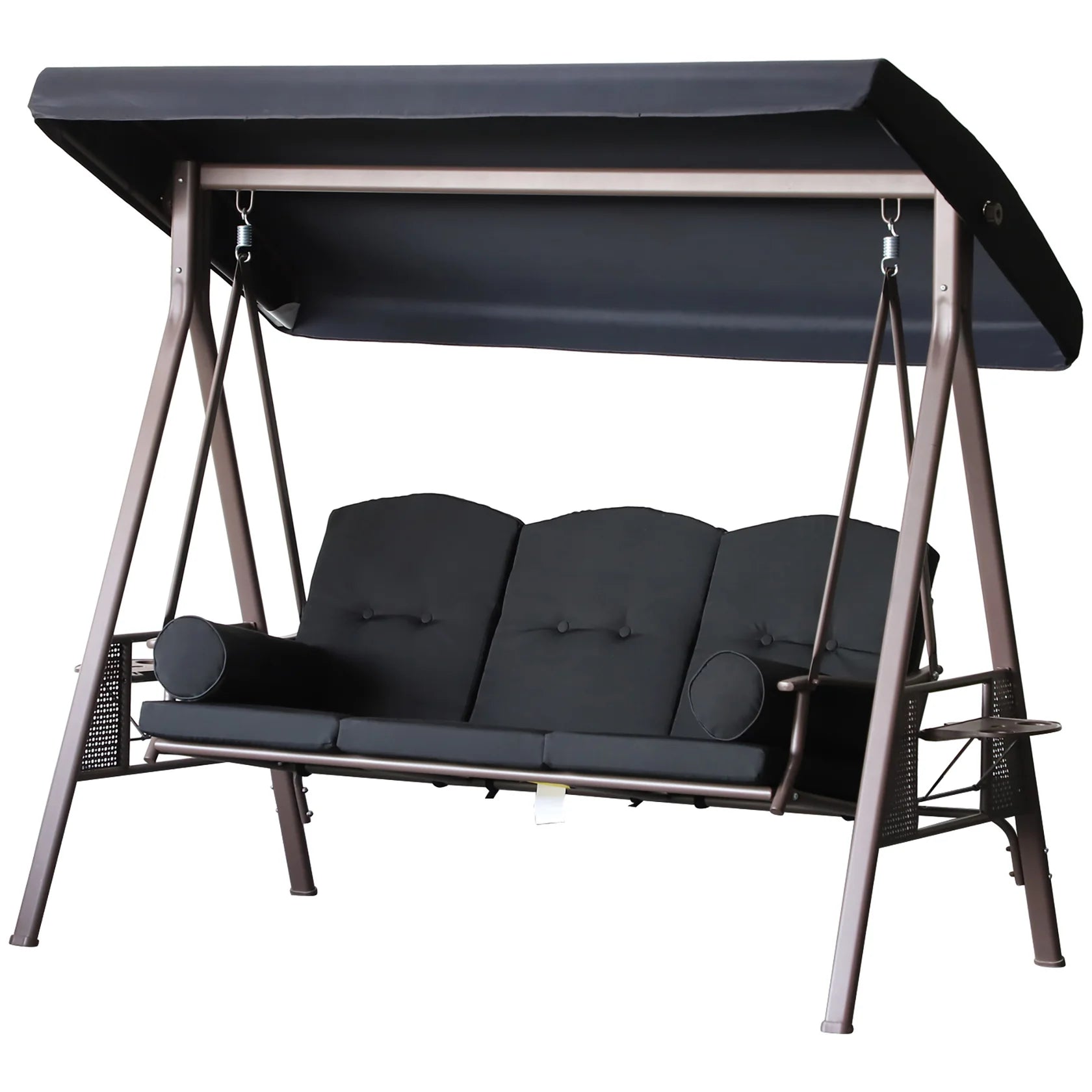 3 Seat Patio Swing Chair with Adjustable Canopy and Side Trays