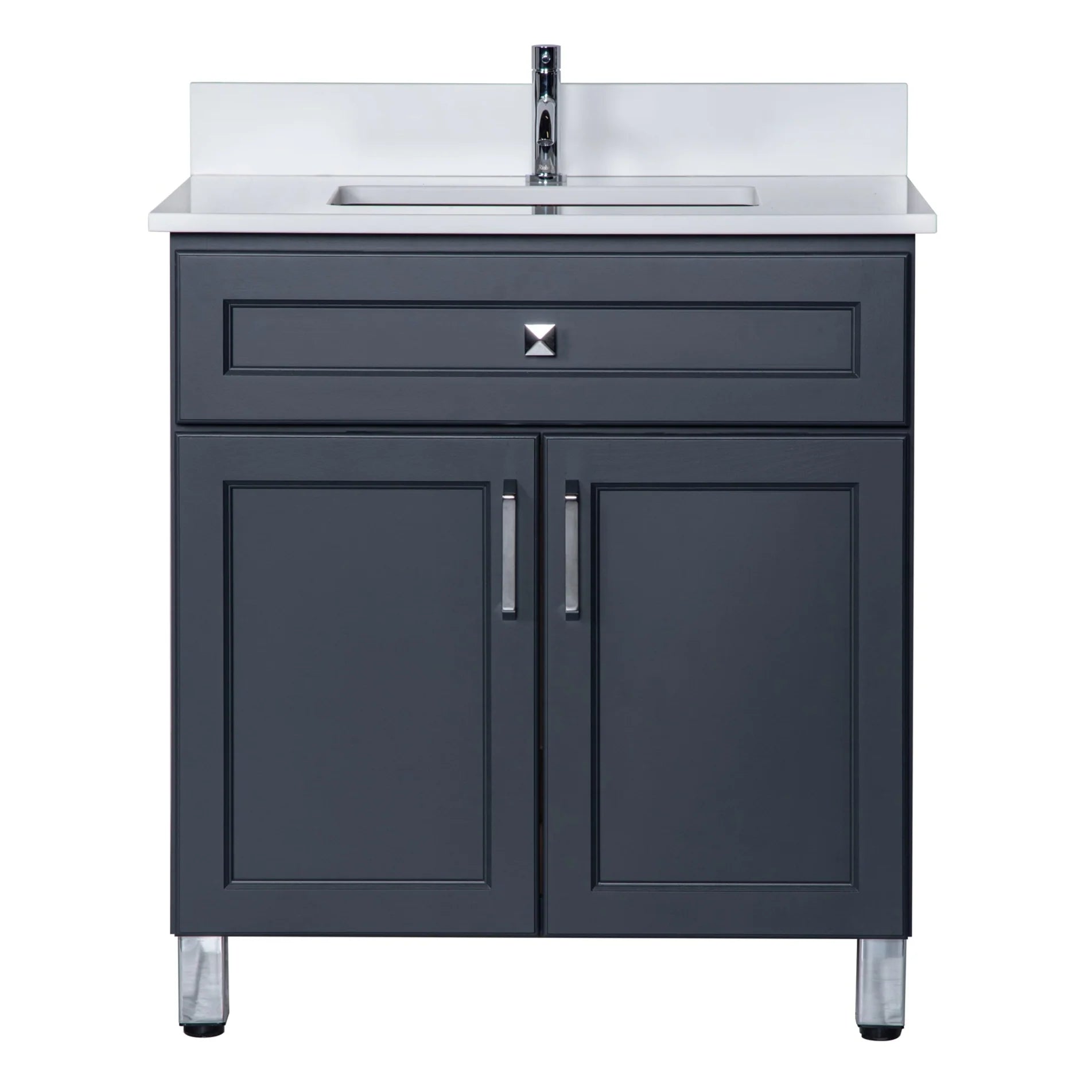 30 Inch Charcoal Gray Bathroom Vanity with Quartz Top and Sink