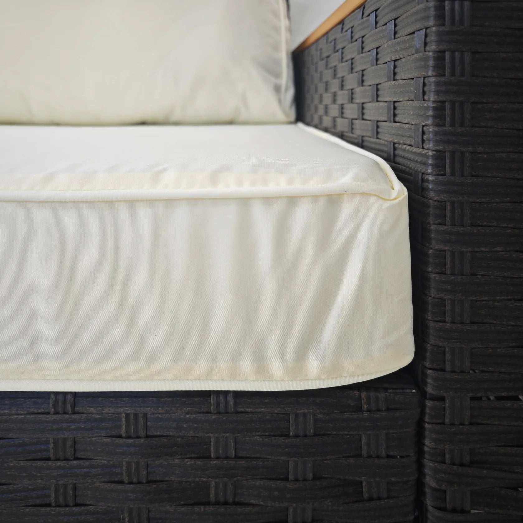 3 Seat Outdoor Wicker Sofa with Cushions and Wide Armrests