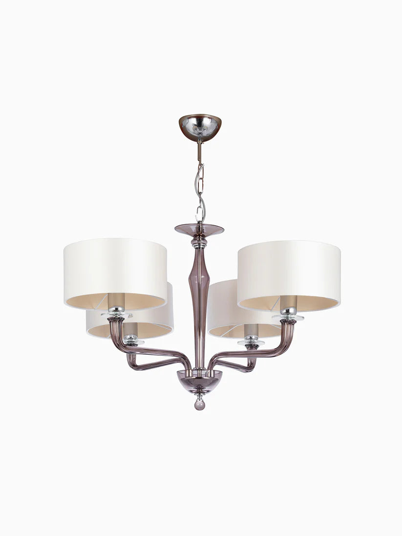 4 Light Glass Arm Chandelier with Fabric Shades