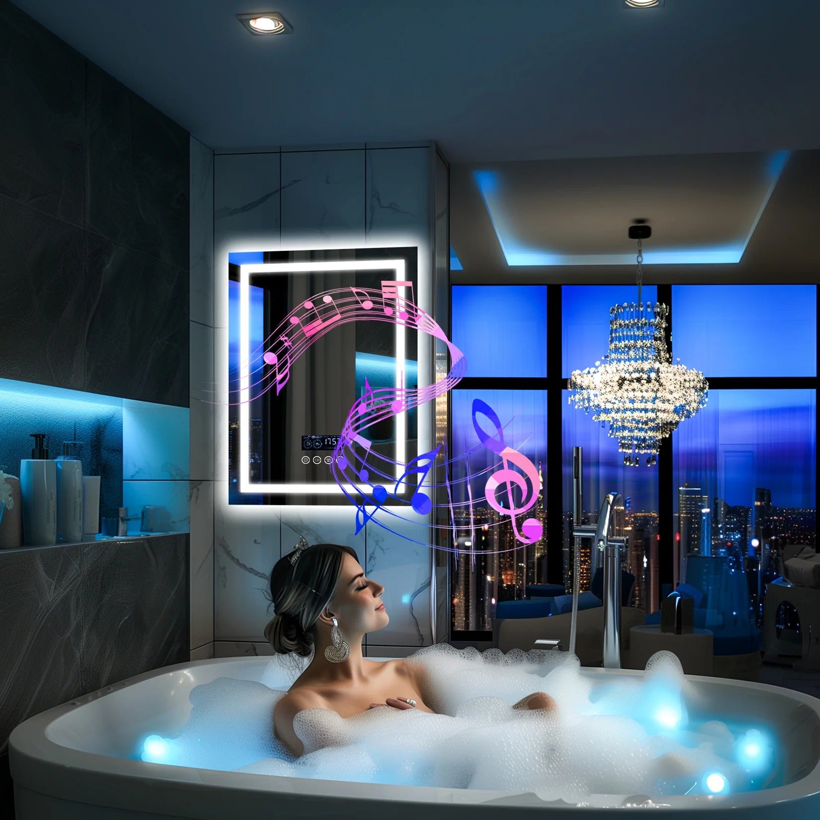 LED Bathroom Mirror with Bluetooth Speaker, Anti-Fog and Light Settings