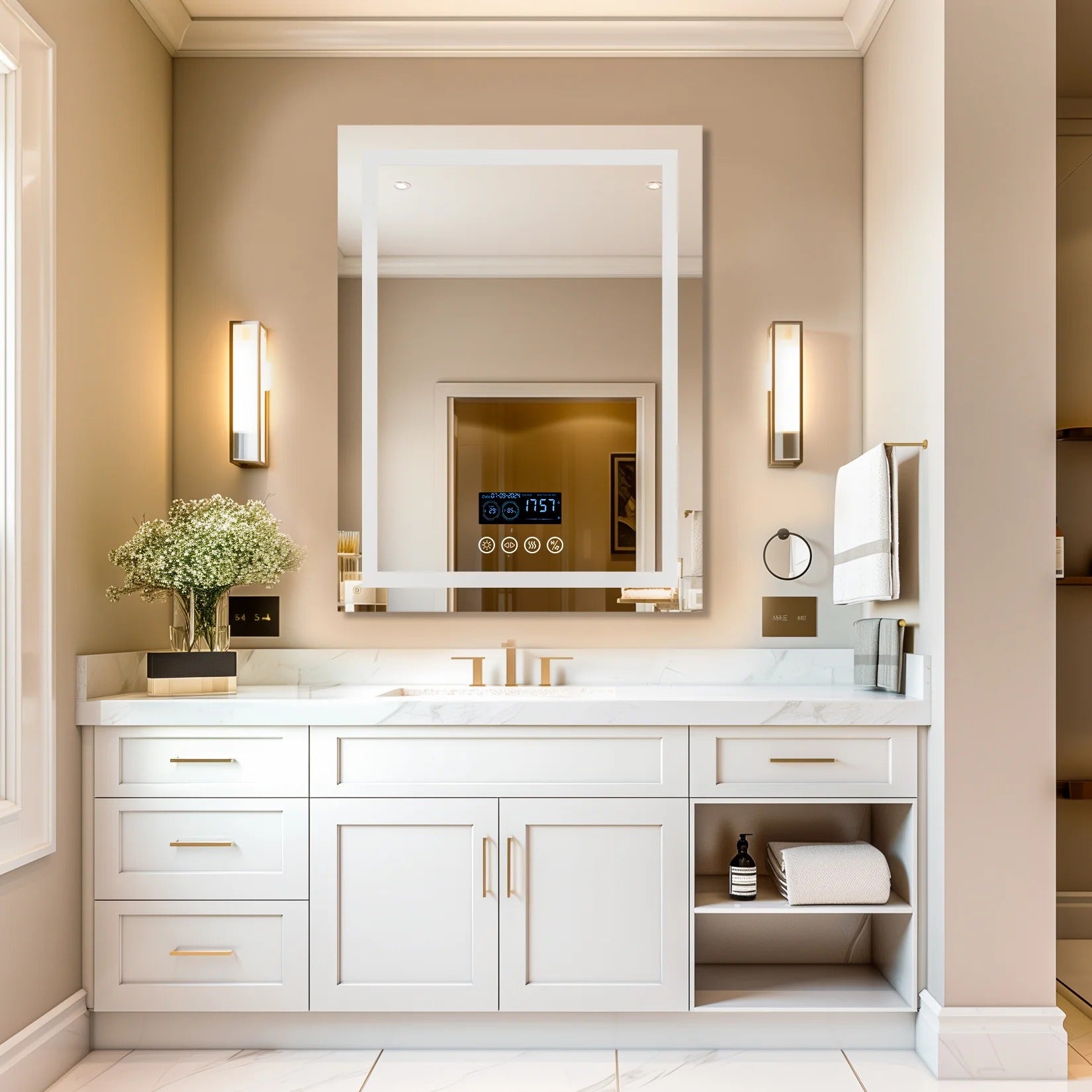 LED Bathroom Mirror with Bluetooth Speaker, Anti-Fog and Light Settings