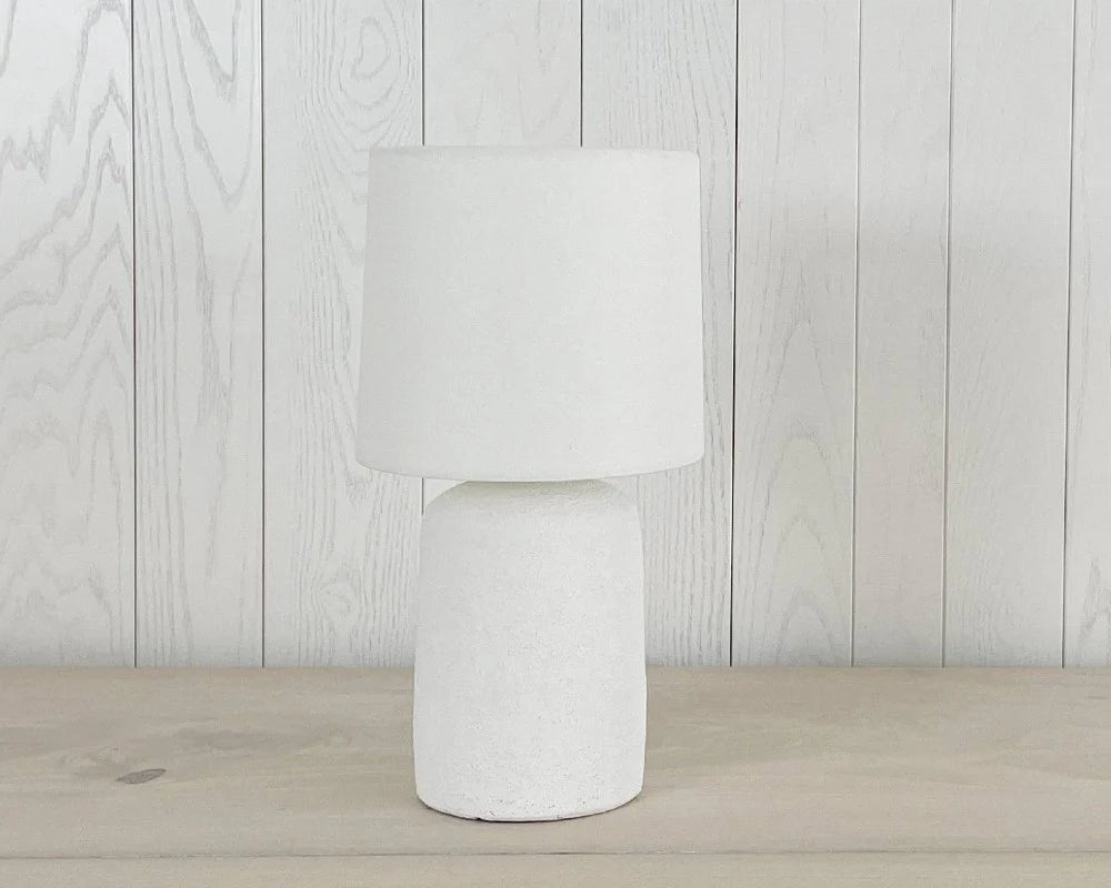 Small Textured Ceramic Table Lamp with Linen Shade