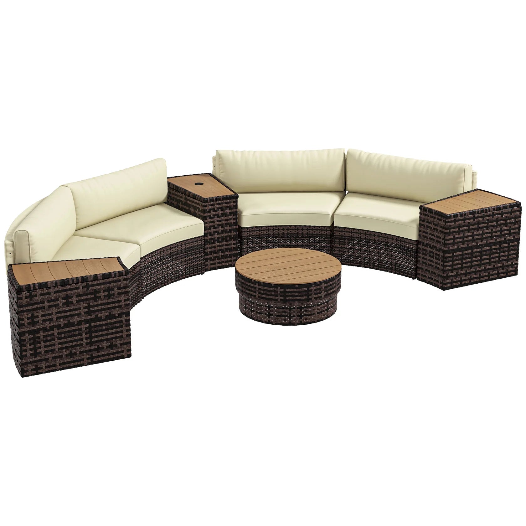 8PC Outdoor Conversation Set with Rattan Chairs, Storage Tables & Round Coffee Table