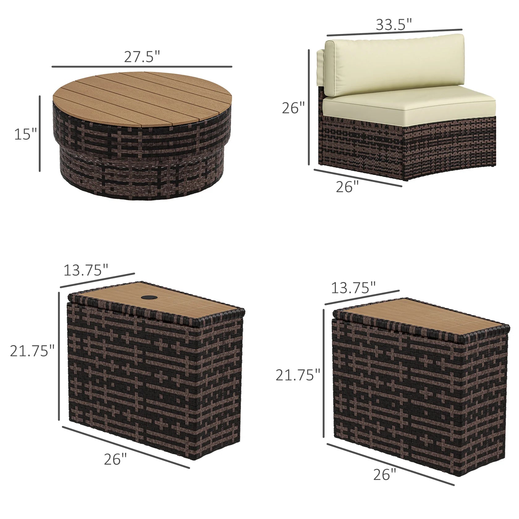 8PC Outdoor Conversation Set with Rattan Chairs, Storage Tables & Round Coffee Table