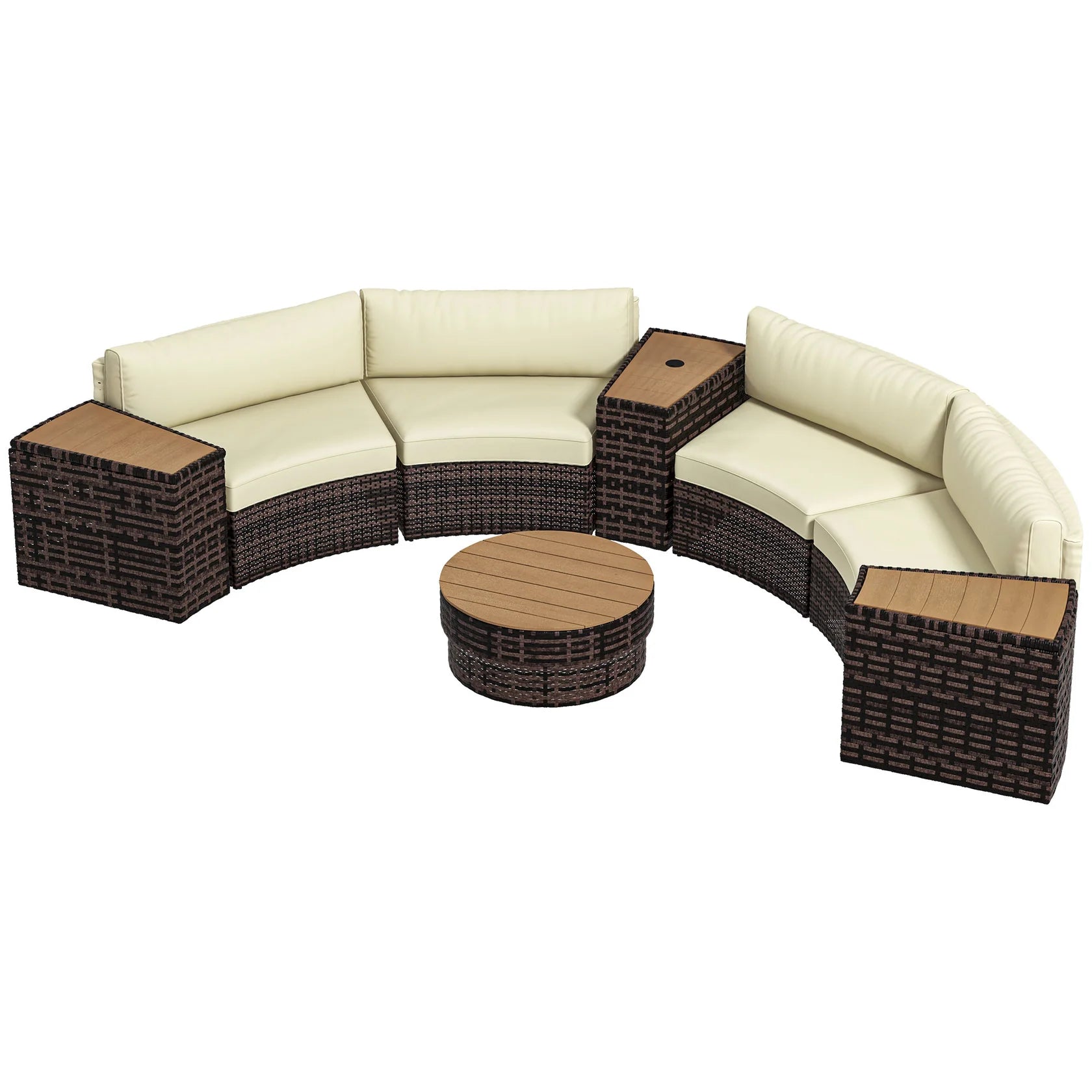 8PC Outdoor Conversation Set with Rattan Chairs, Storage Tables & Round Coffee Table
