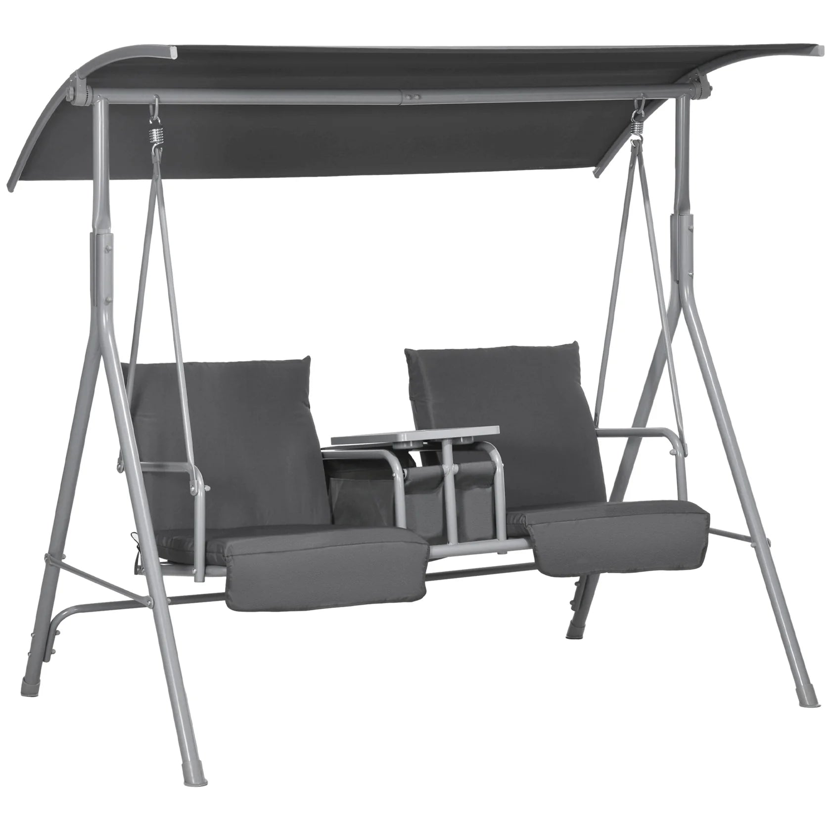 2 Person Outdoor Porch Swing with Canopy and Cup Holders