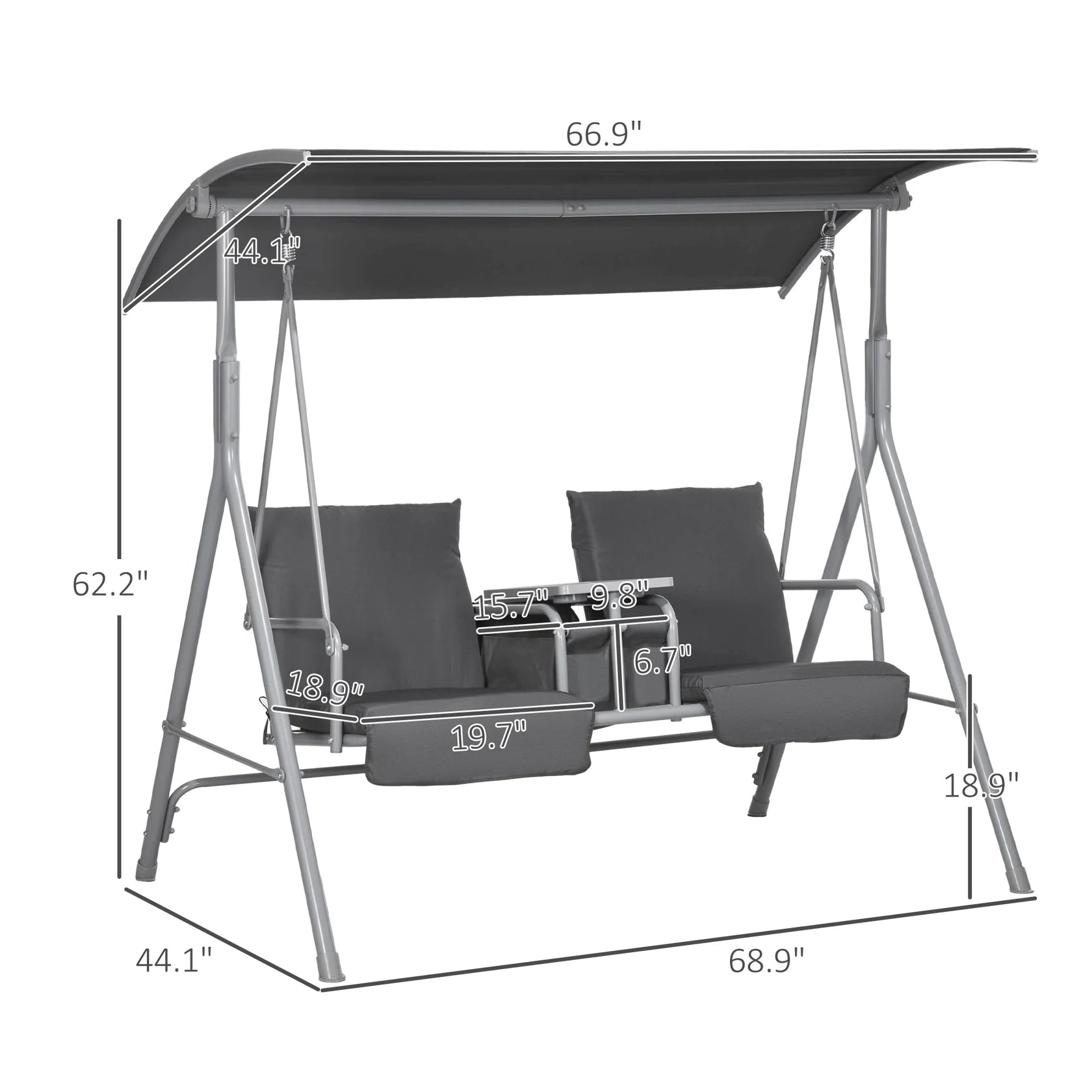 2 Person Outdoor Porch Swing with Canopy and Cup Holders
