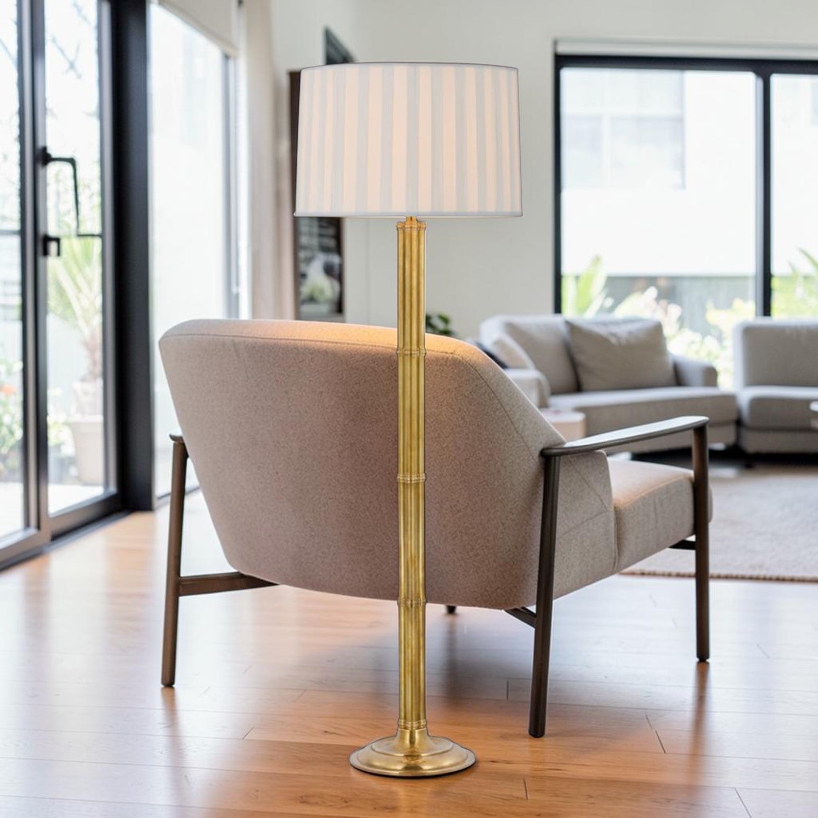 Brass Floor Lamp with Pleated Shade and Dimmer Switch