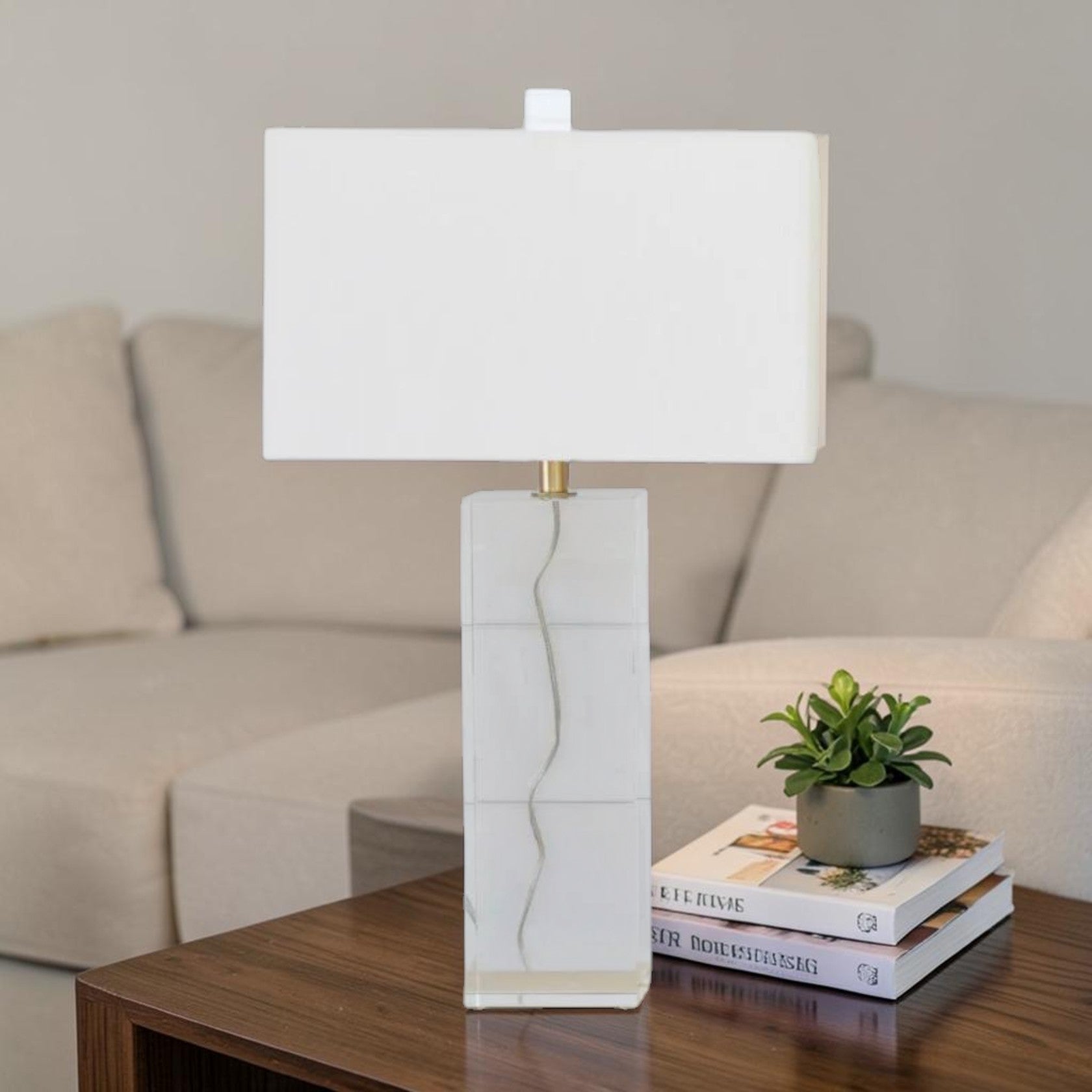 Clear Crystal Table Lamp with Fabric Shade