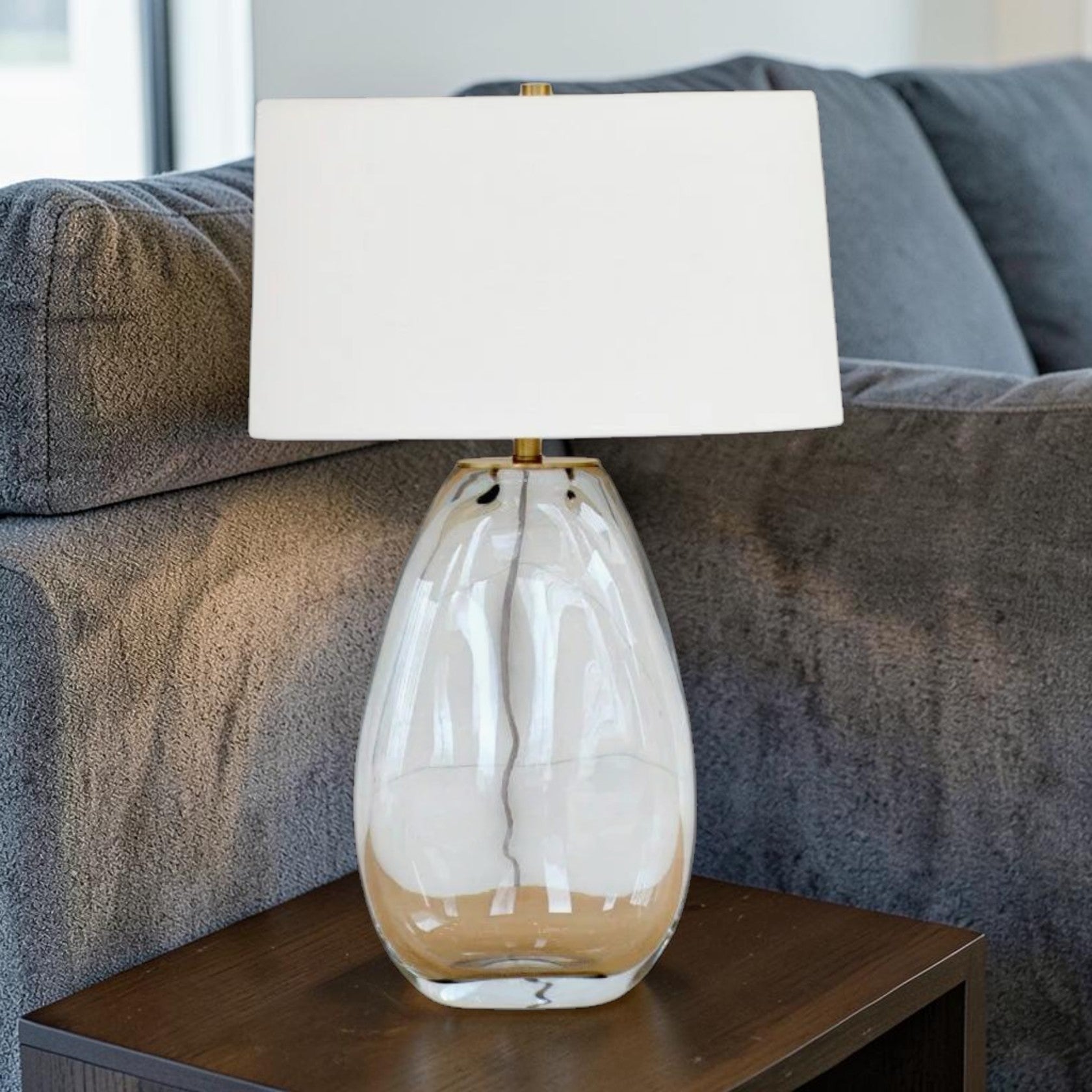 Clear Glass Oval Table Lamp with Fabric Shade