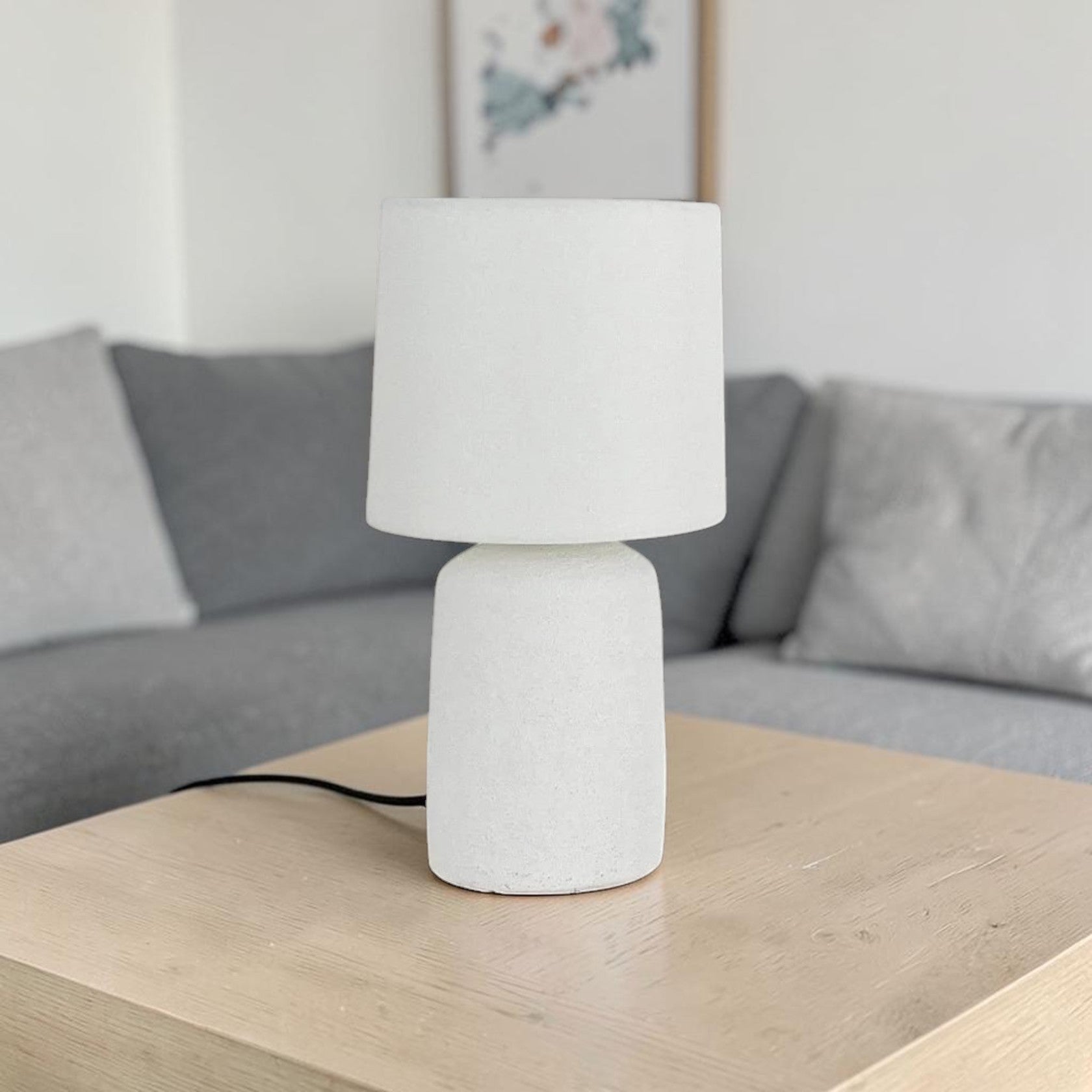 Small Textured Ceramic Table Lamp with Linen Shade