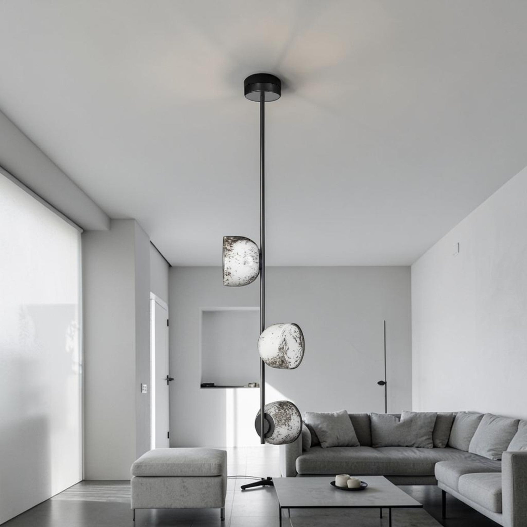 3 Light Vertical Pendant Light with Textured Glass Shades