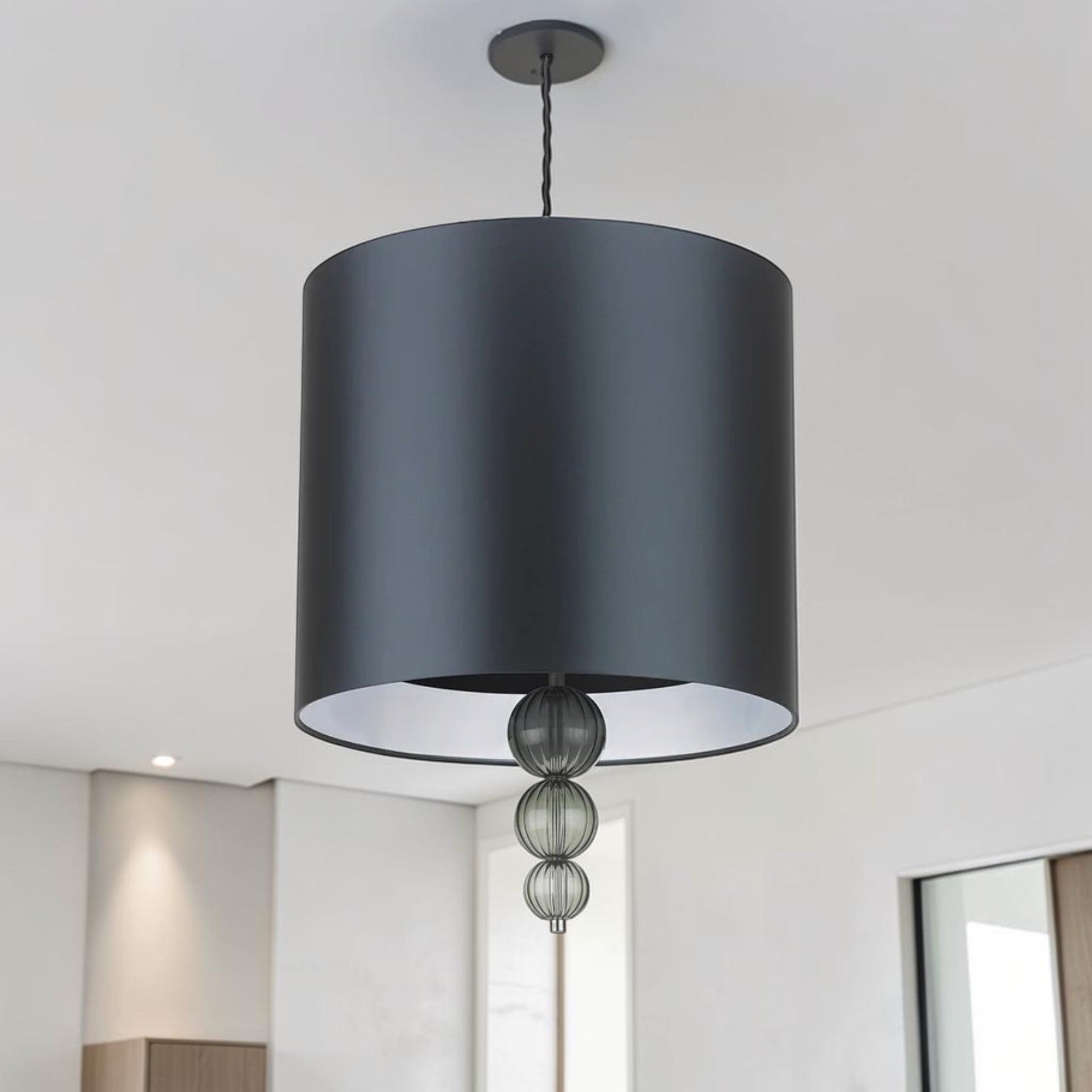 16 Inch Drum Pendant Light with Glass Globe Accents