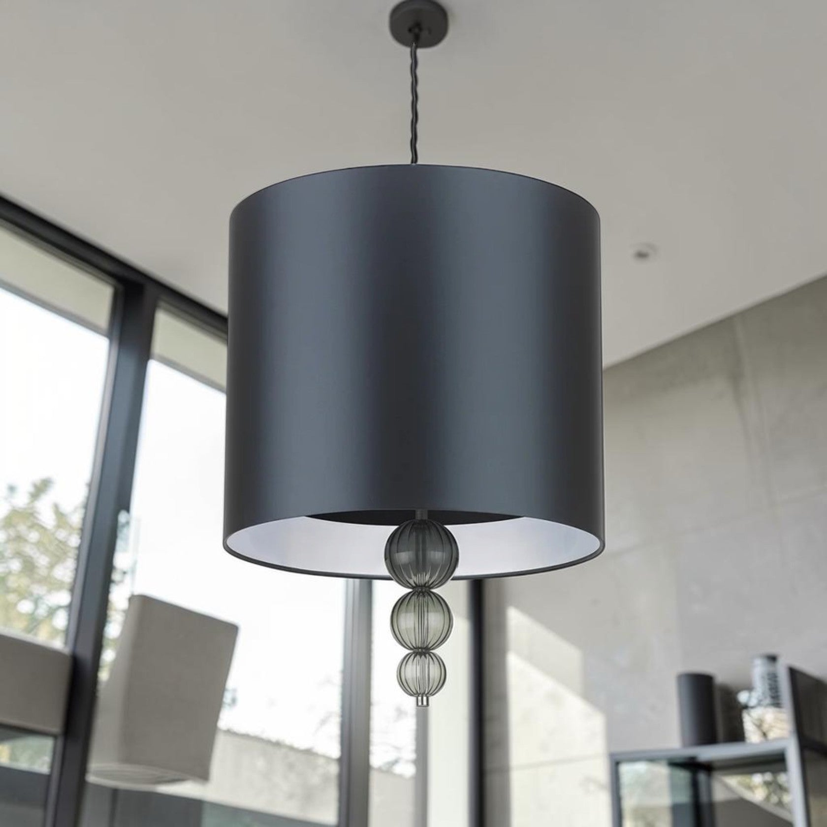 16 Inch Drum Pendant Light with Glass Globe Accents