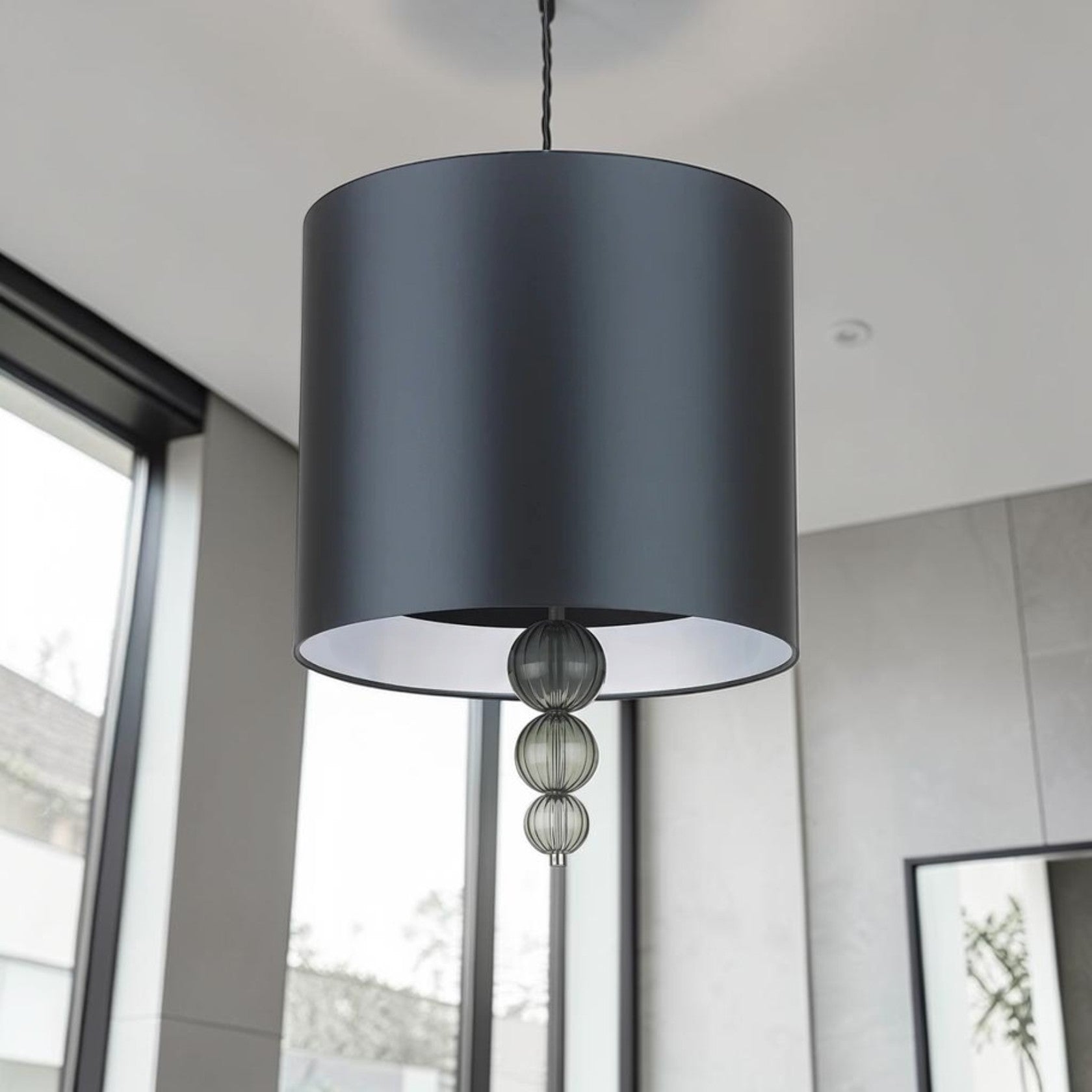 16 Inch Drum Pendant Light with Glass Globe Accents