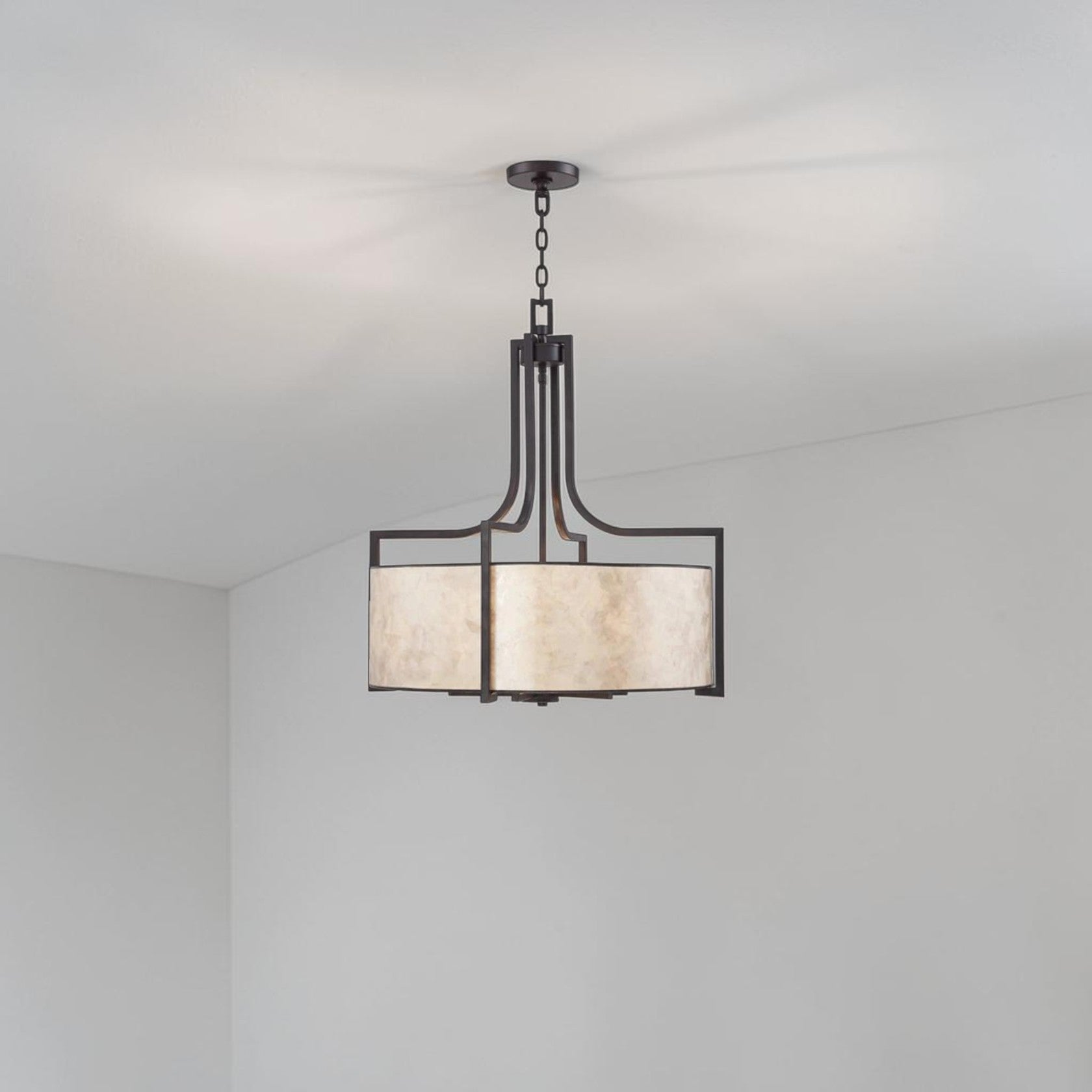 Bronze Drum Pendant Light for Bathroom with Mica Shade