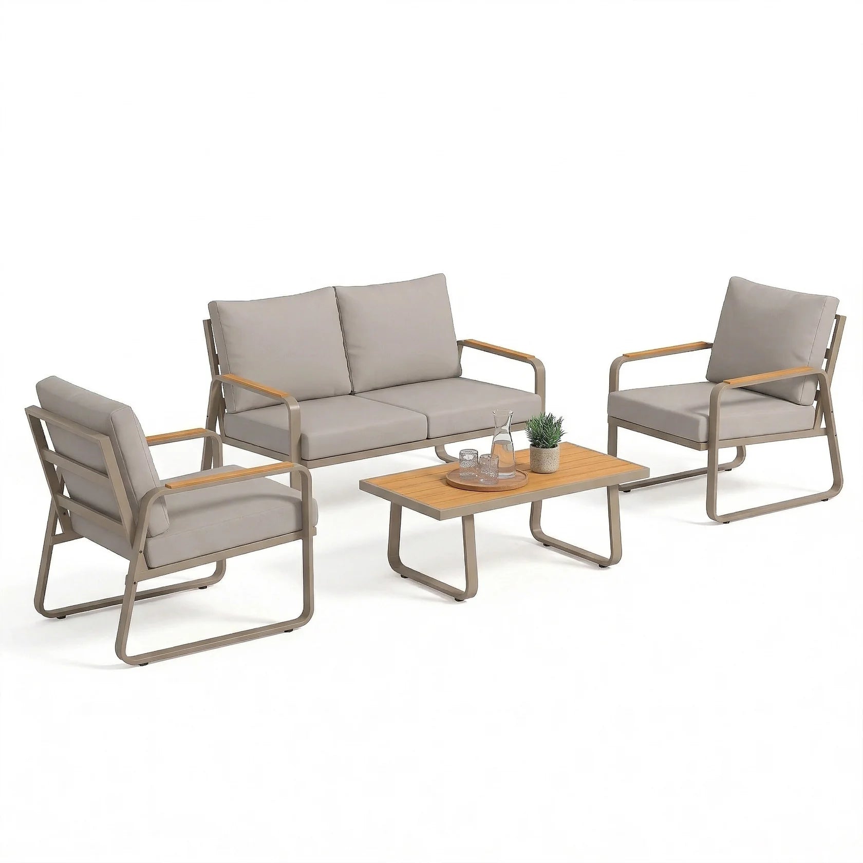 4 Piece Patio Conversation Set with Metal Frame, Cushions, Loveseat & Chairs