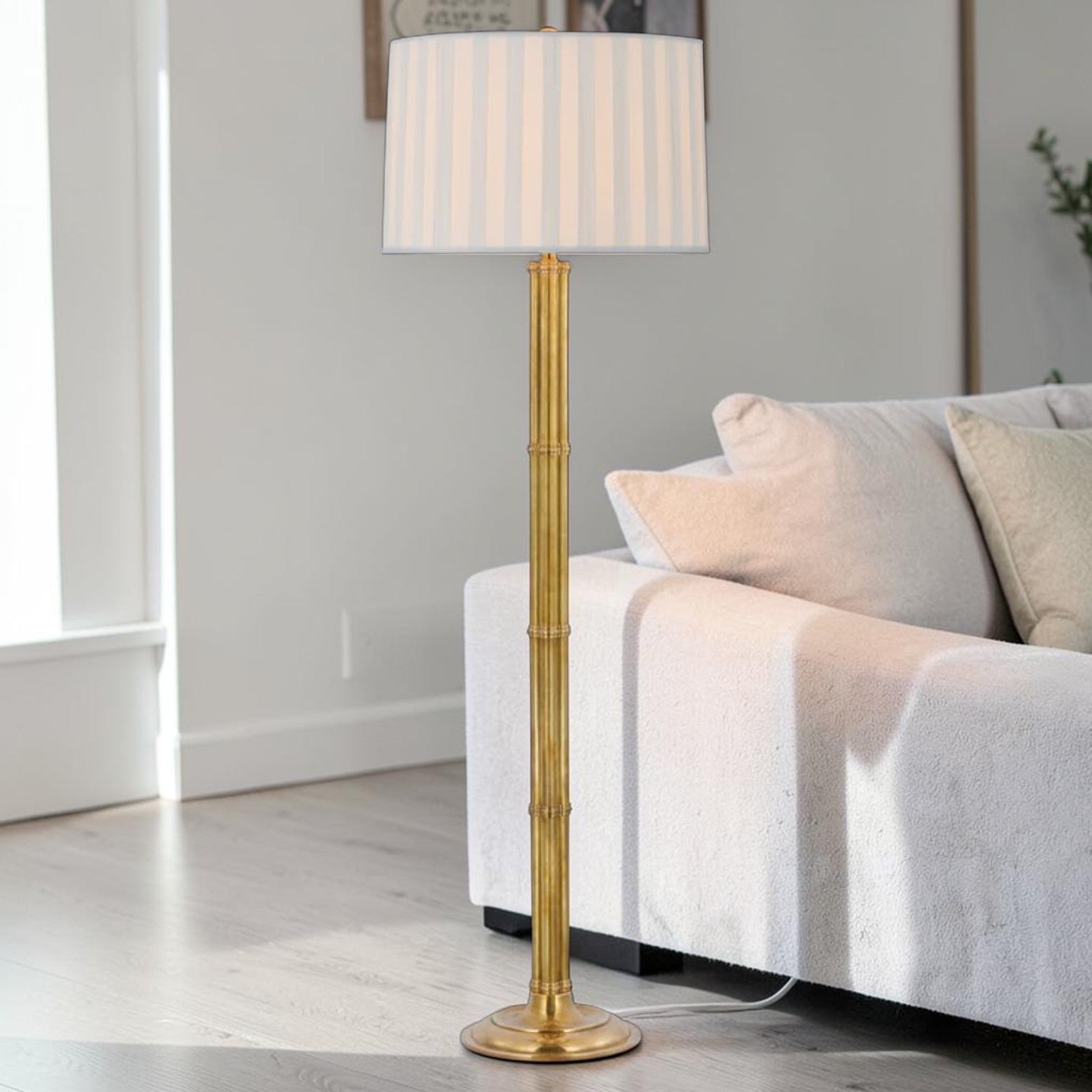 Brass Floor Lamp with Pleated Shade and Dimmer Switch