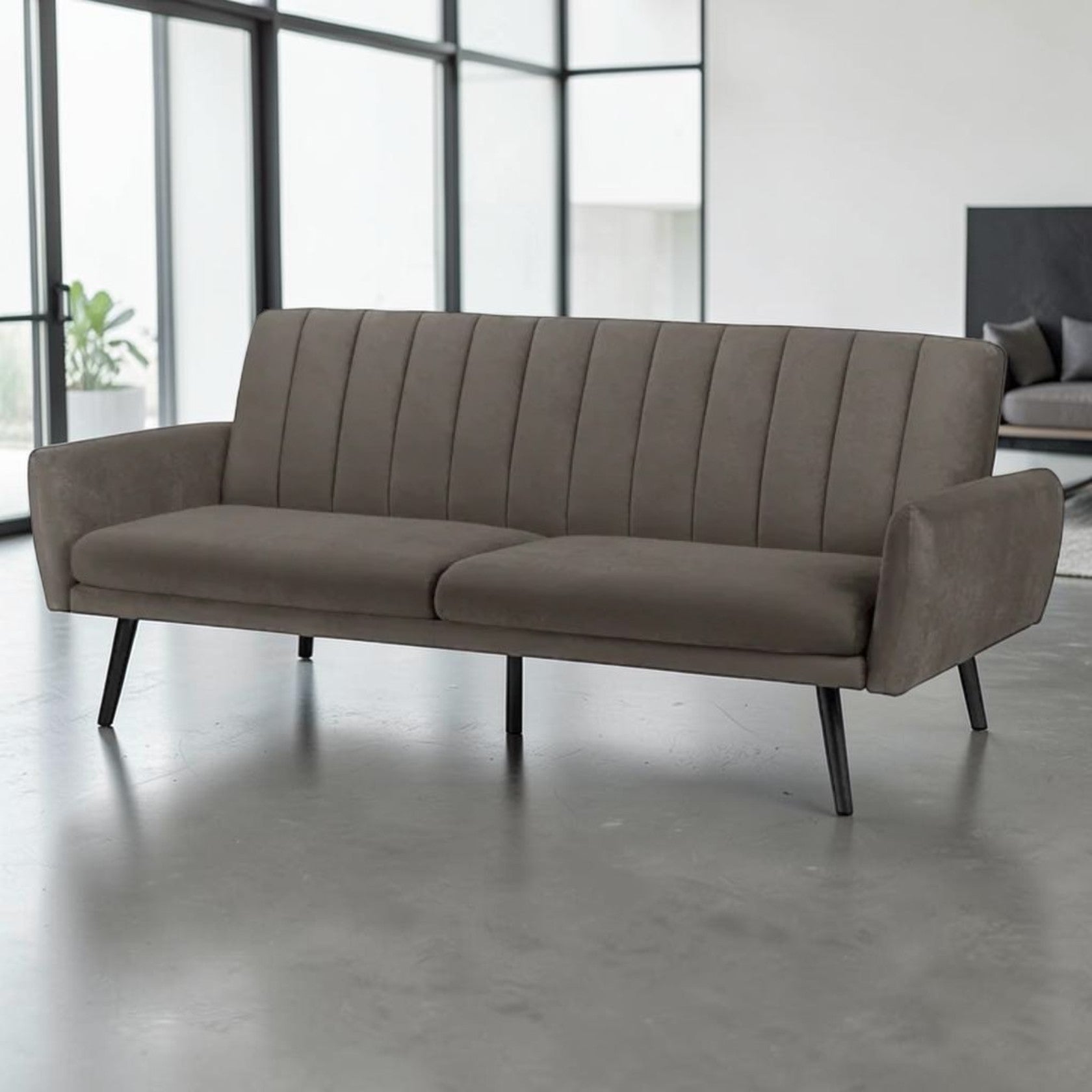 Gray Velvet Sofa Bed with Channel Tufting and Sleeper Function