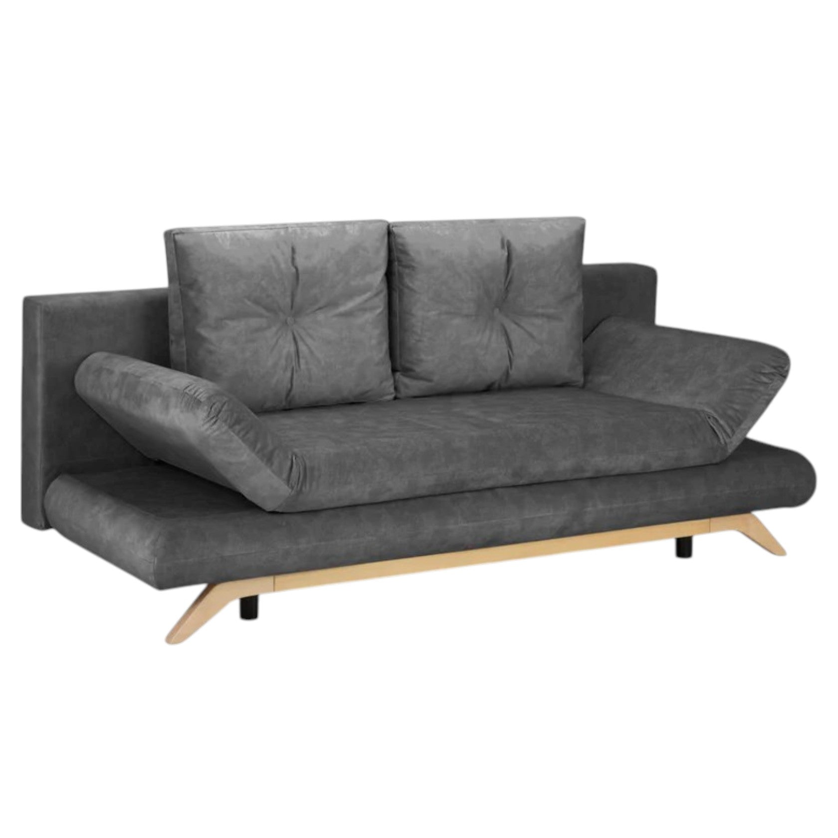 Charcoal 3-Seater Sofa Bed with Adjustable Arms and Tufted Cushions