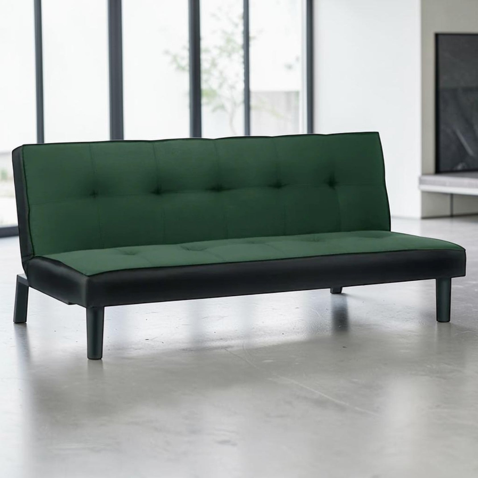 Green Velvet Sofa Bed with Tufted Back and Convertible Design