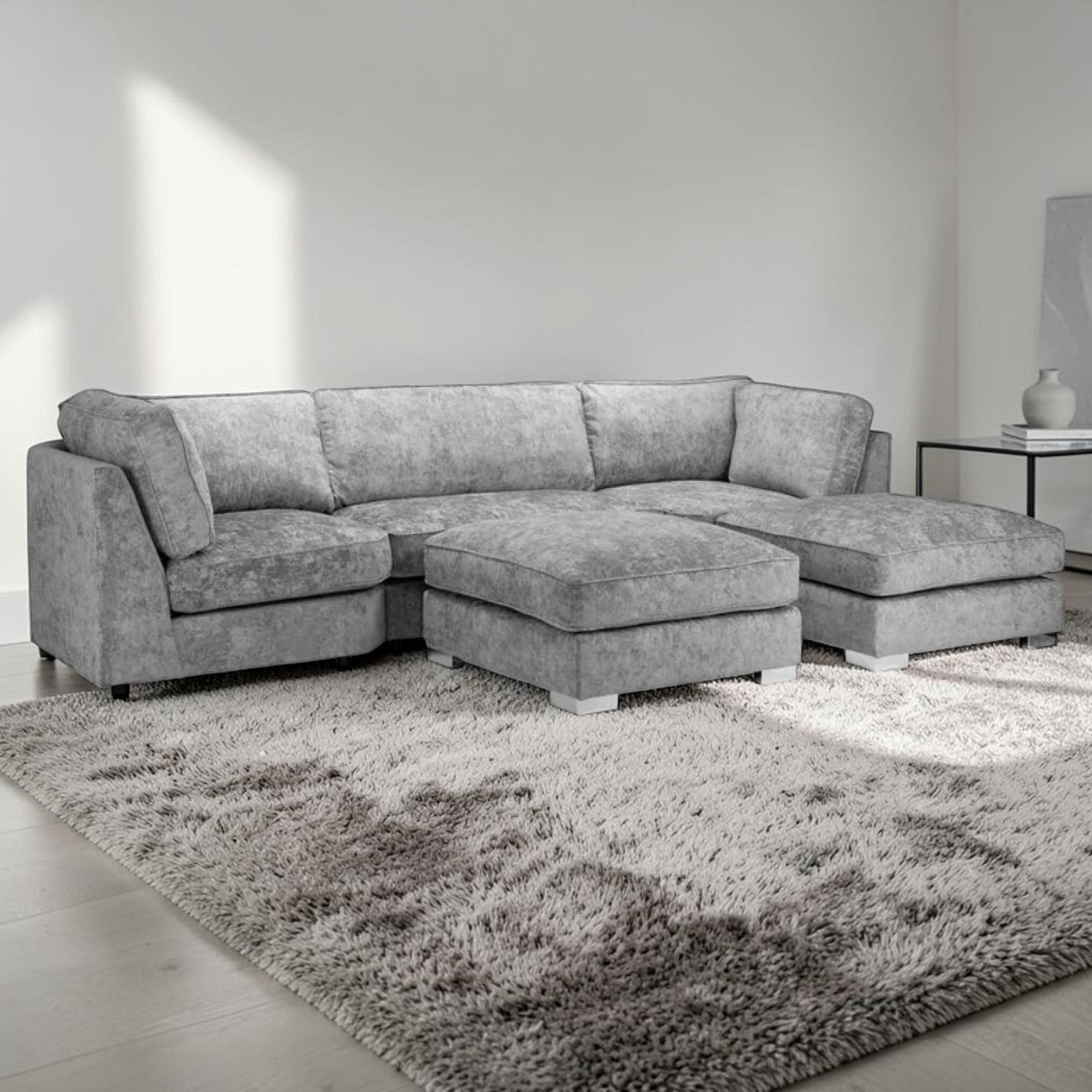U Shaped Sectional Sofa with Full Back Cushions in Platinum Gray