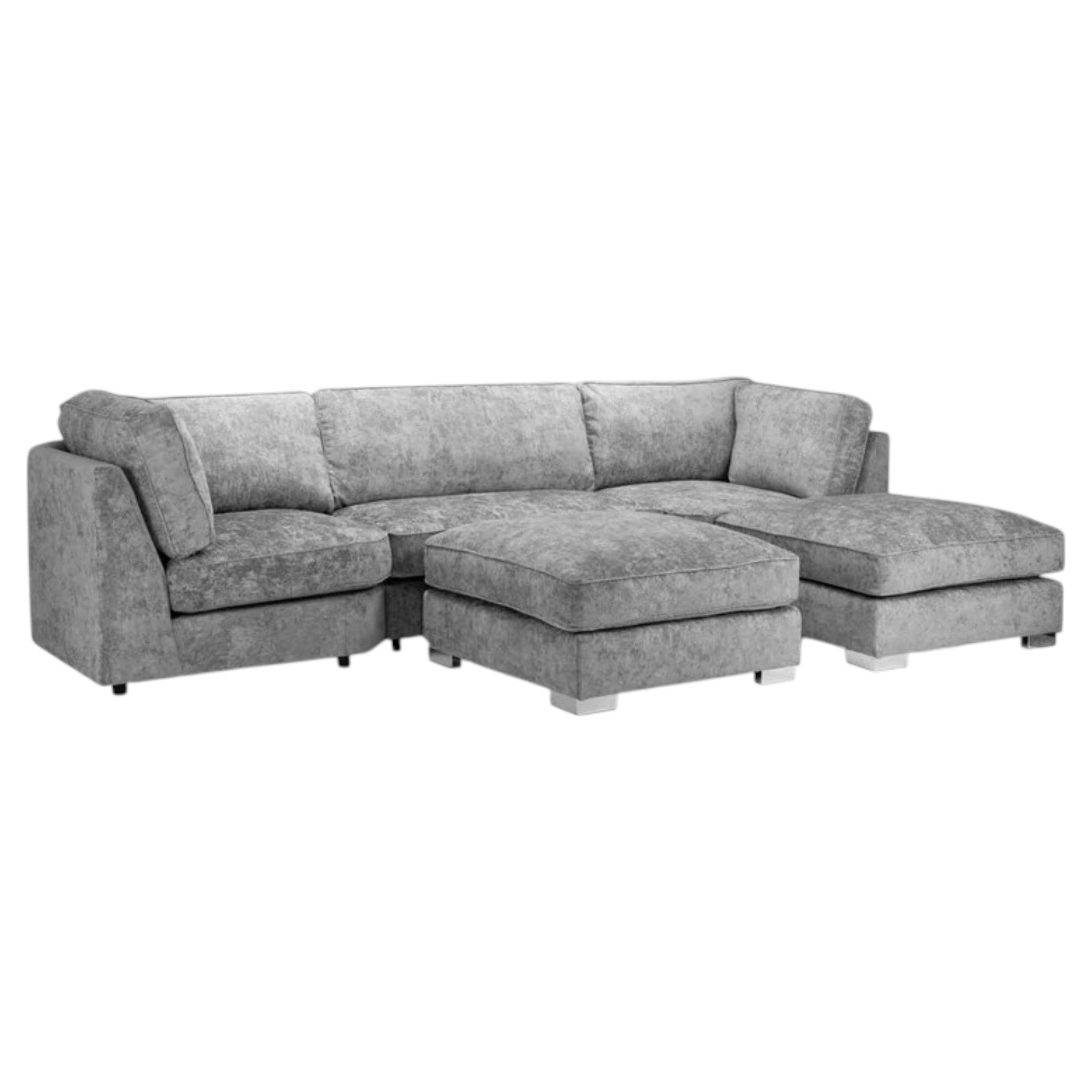 U Shaped Sectional Sofa with Full Back Cushions in Platinum Gray