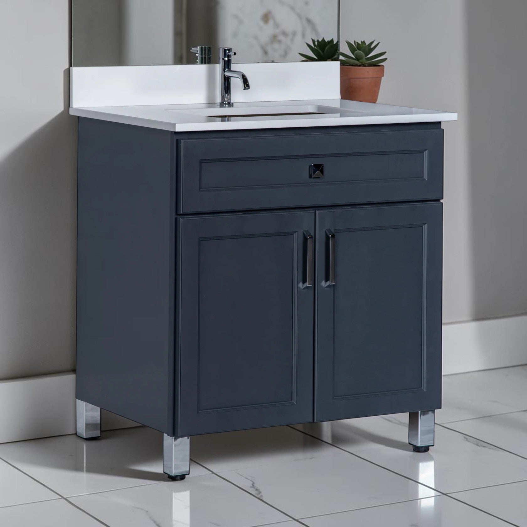 30 Inch Charcoal Gray Bathroom Vanity with Quartz Top and Sink