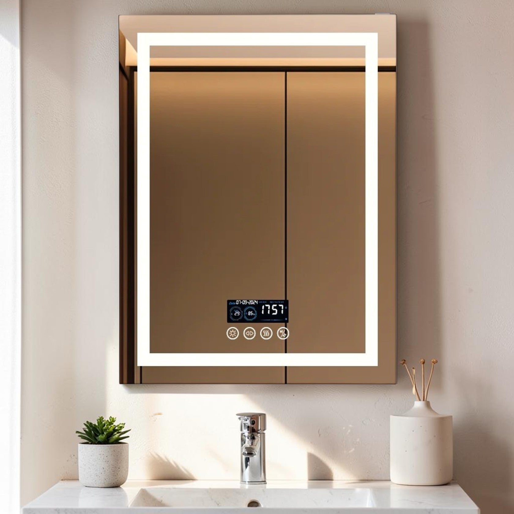 LED Bathroom Mirror with Bluetooth Speaker, Anti-Fog and Light Settings